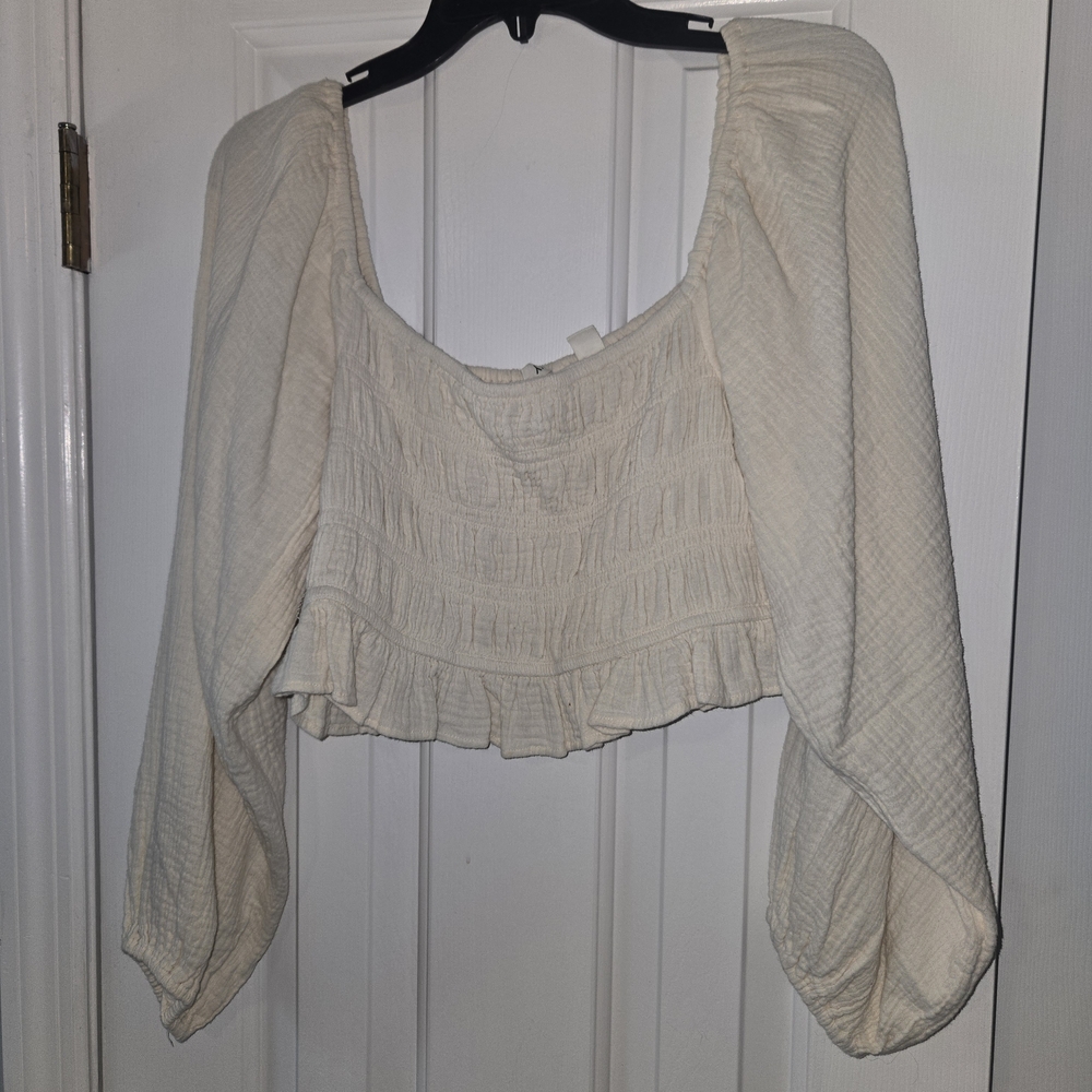 Roxy Cream Crop Top with Puff Sleeves